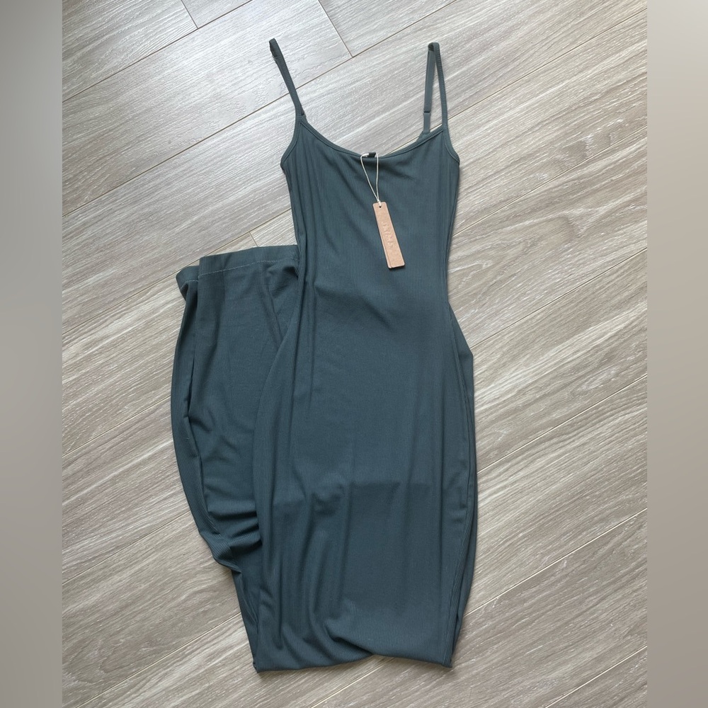NWT SKIMS Soft Lounge Long Slip Dress In Deep Sea Blue Green Sz XXS - Picture 3 of 8